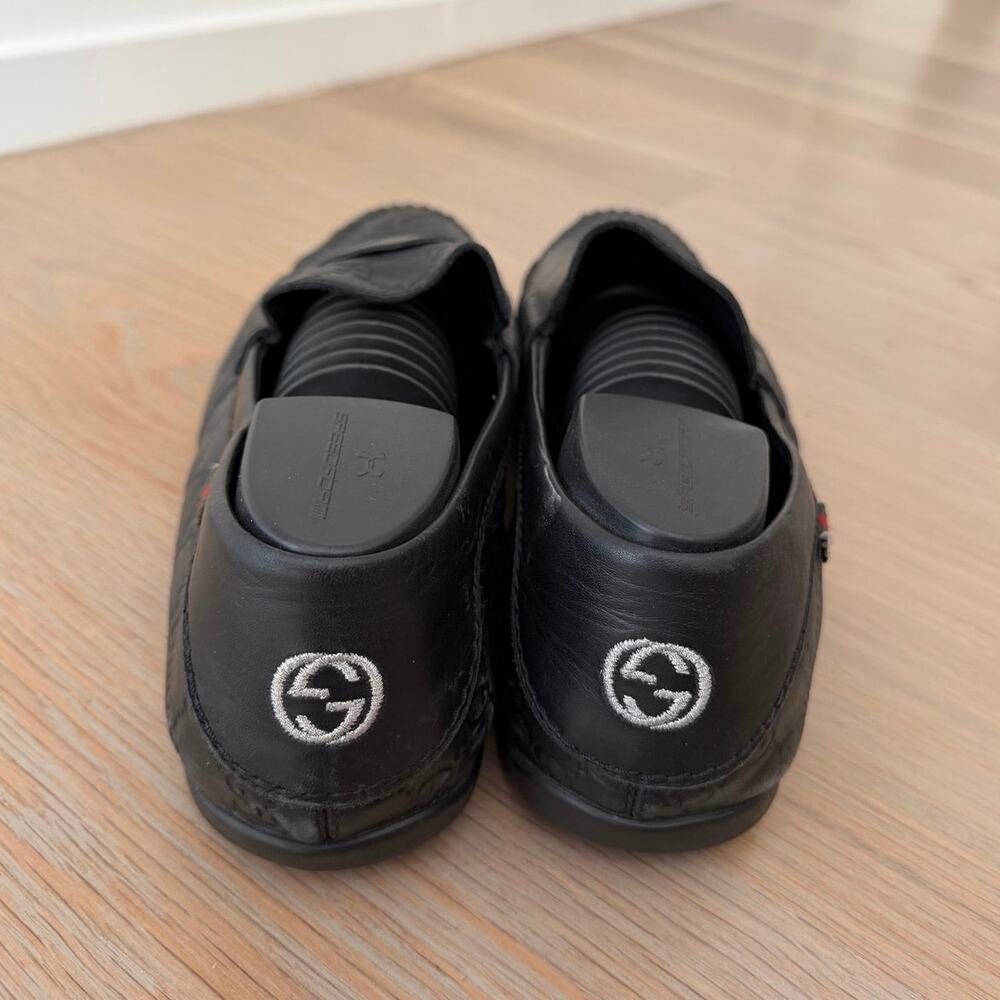 Gucci Guccissima Leather Loafers Black Men’s Size 12 Slip On Driving Shoes Italy - Picture 3 of 5
